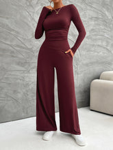 Load image into Gallery viewer, Long Sleeve Top and Wide Leg Pants Set
