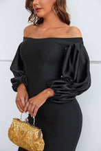 Load image into Gallery viewer, Off-Shoulder Bubble Sleeve Slit Dress
