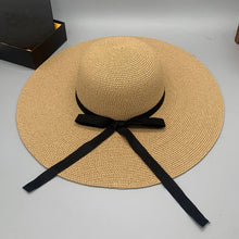 Load image into Gallery viewer, Bow Paper Braided Wide Brim Hat
