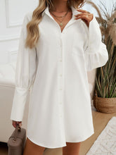 Load image into Gallery viewer, Button Up Lantern Sleeve Mini Shirt Dress
