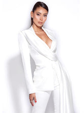 Load image into Gallery viewer, Vandra White Draping Blazer Jacket &amp; Vayla White Skinny Fit Matching Pants ... Separately Priced
