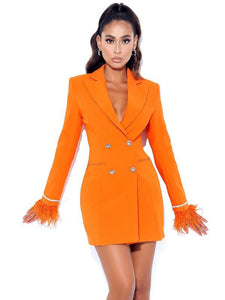 Women's Quilla Red Feather Crystal Sleeve Backless Blazer Dress