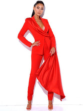 Load image into Gallery viewer, Vandra Red Draping Blazer Jacket &amp; Vayla Red Skinny Fit Matching Pants...Separately Priced
