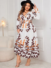 Load image into Gallery viewer, Plus Size Printed Surplice Flounce Sleeve Dress
