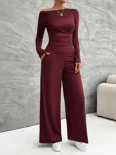 Load image into Gallery viewer, Long Sleeve Top and Wide Leg Pants Set
