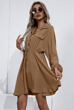 Load image into Gallery viewer, Collared Tie Waist Button Up Shirt Dress
