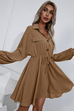 Load image into Gallery viewer, Collared Tie Waist Button Up Shirt Dress
