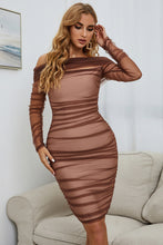 Load image into Gallery viewer, Off-Shoulder Ruched Long Sleeve Tulle Dress
