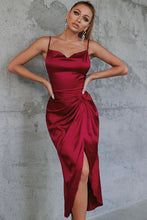 Load image into Gallery viewer, Satin Spaghetti Strap Cowl Neck Split Dress
