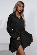 Load image into Gallery viewer, Collared Tie Waist Button Up Shirt Dress
