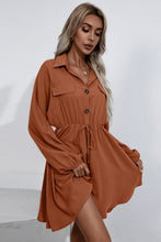 Load image into Gallery viewer, Collared Tie Waist Button Up Shirt Dress
