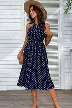 Load image into Gallery viewer, Polka Dot Tie-Waist Sleeveless Midi Dress
