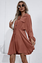 Load image into Gallery viewer, Collared Tie Waist Button Up Shirt Dress
