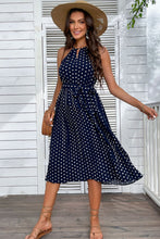 Load image into Gallery viewer, Polka Dot Tie-Waist Sleeveless Midi Dress
