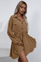 Load image into Gallery viewer, Collared Tie Waist Button Up Shirt Dress
