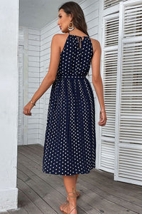 Polka Dot Tie-Waist Sleeveless Midi Dress