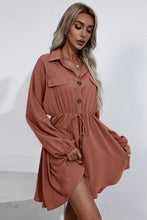 Load image into Gallery viewer, Collared Tie Waist Button Up Shirt Dress
