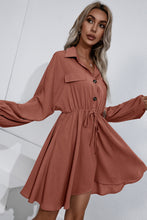 Load image into Gallery viewer, Collared Tie Waist Button Up Shirt Dress
